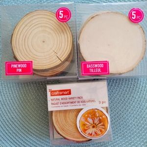 Wooden Coasters (two 5- piece sets & one 3-piece set).